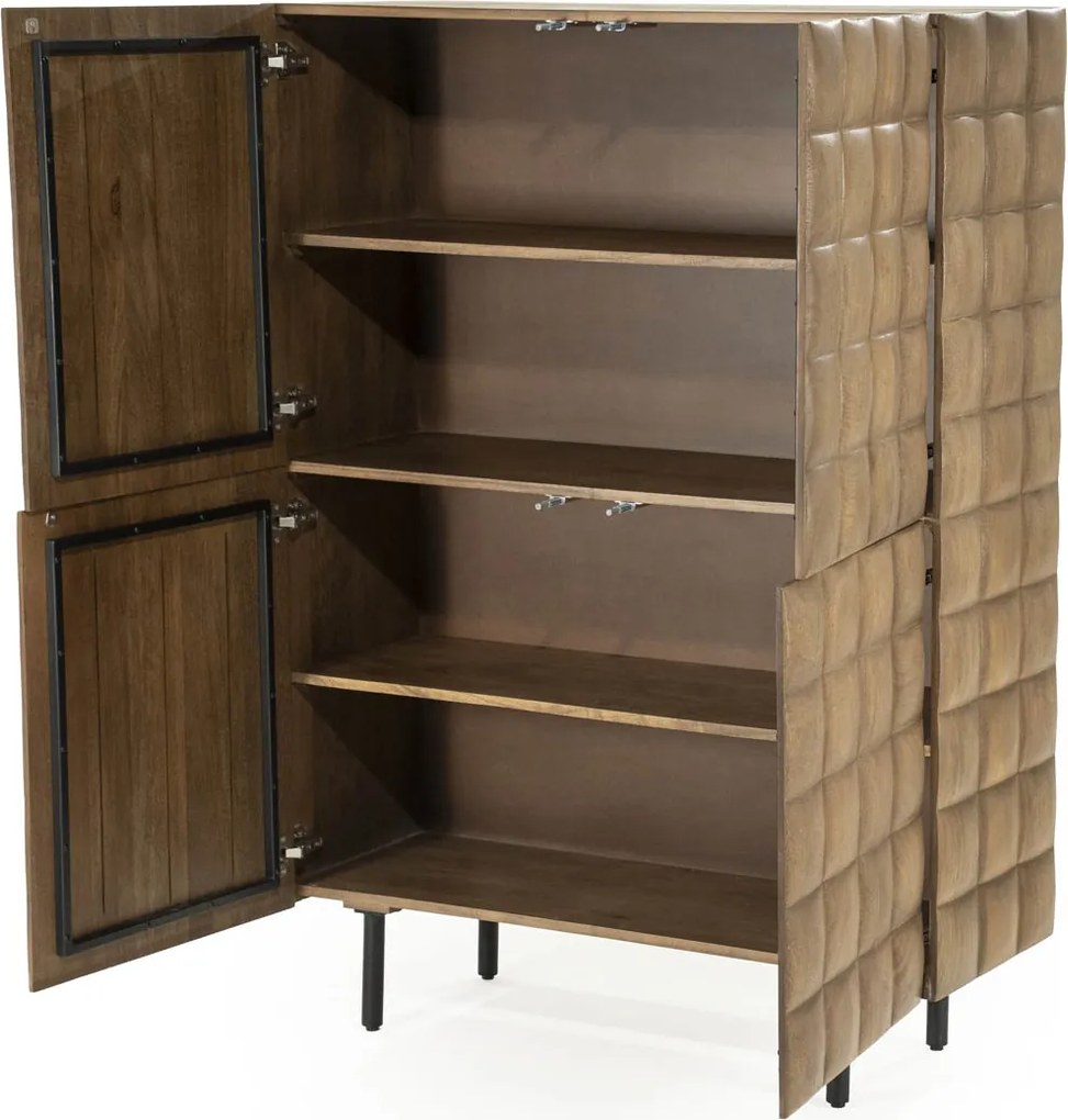 Wandkast Mangohout Met Vierkantjes - 109x41.5x147cm.