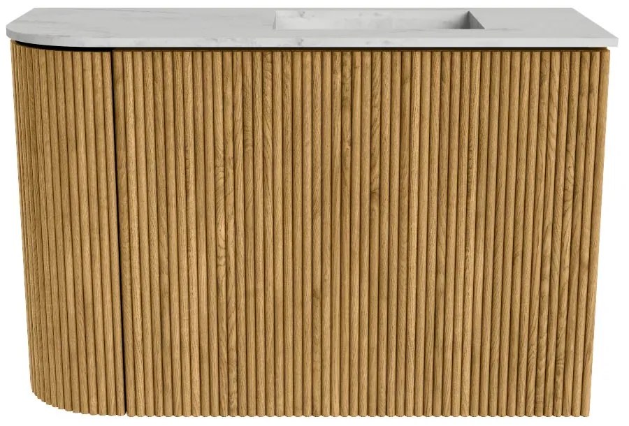 Mondiaz Joya DLux 60cm toiletmeubel ronding links oak met wastafel faye rechts zonder kraangat opalo
