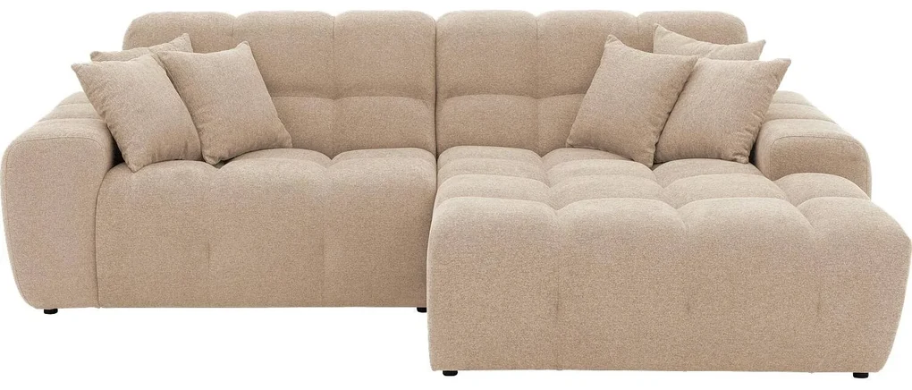 Goossens Excellent Bank Kubus - 30 X 30 Cm Stiksel wit, stof, 1,5-zits, modern design met chaise longue rechts