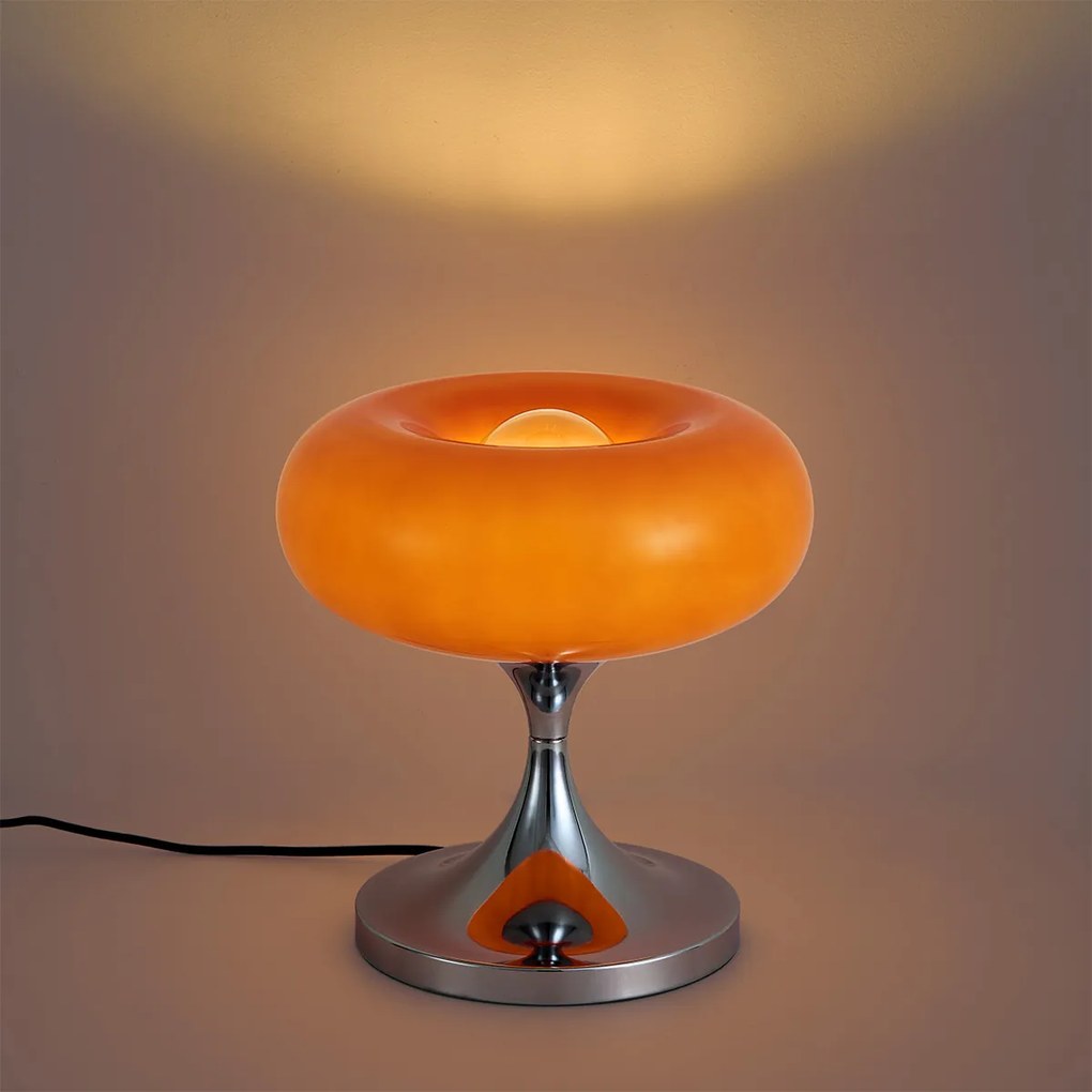Retro tafellamp chroom met oranje glazen kap 31cm - Glaze