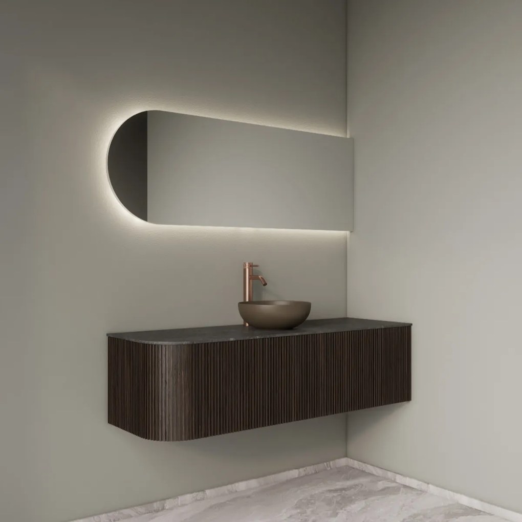 Gliss Design Alluro badmeubel ribbelfront met ronding links 140cm ebony en zwart leisteen toppaneel