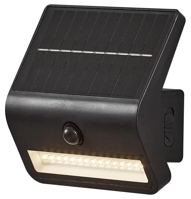 Buiten wandlamp zwart incl. LED IP54 met bewegingsensor solar - Floody