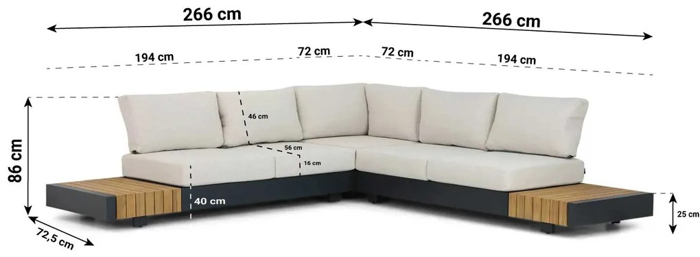 Hoek loungeset  Aluminium/teak Grijs 5 personen Santika Furniture Santika