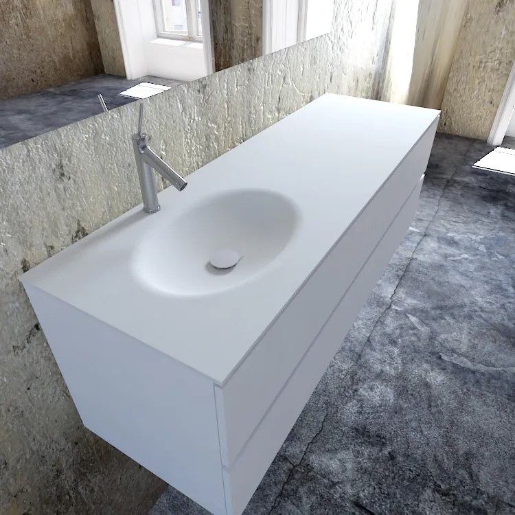 Zaro Sevilla Solid Surface badmeubel 150cm mat wit 1 kraangat spoelbak links