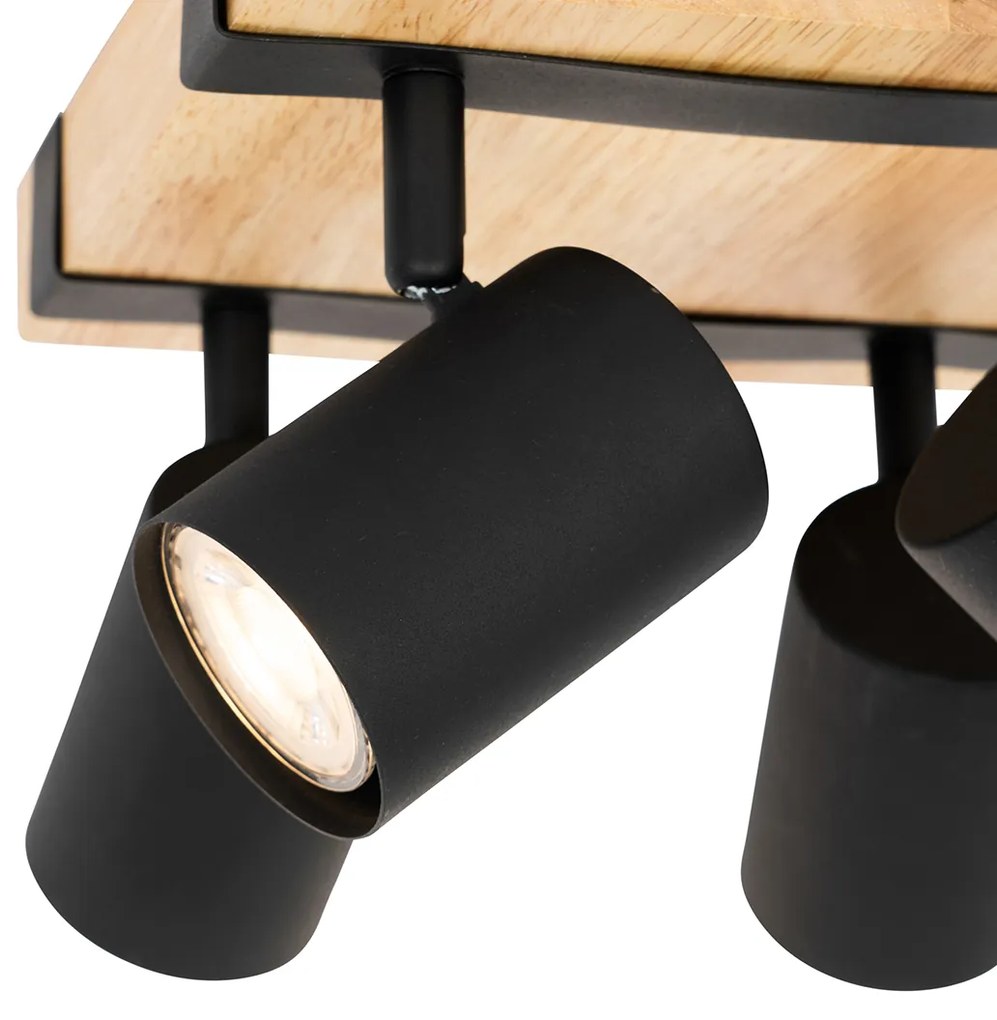 Smart plafondSpot / Opbouwspot / Plafondspot zwart met hout 4-lichts draai- en kantelbaar incl. Wifi GU10 50mm - Jeana Modern GU10 Scandinavisch vierkant Binnenverlichting Lamp