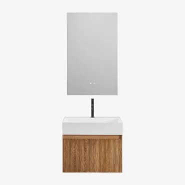 Aldeia Houten Badkamermeubelset Met Geïntegreerde Wastafel Donker Hout & Rectangular Led And Antifog 55x90 Cm Kirvex & Zwart ↑20 - Sklum