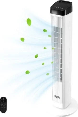 VEVOR torenventilator, snelheid 6,7 m/s, verdampingsluchtkoeler, 70° oscillerende ventilatoren met 3 snelheden, 4 standen, 12-uurs timer, afstandsbediening, voor slaapkamer, kantoor en thuis