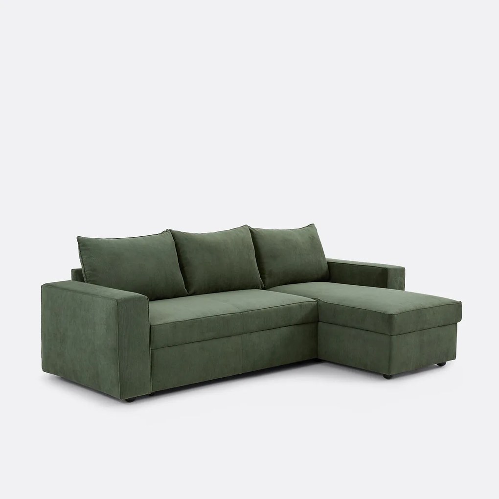 3-zits hoekslaapbank met opbergruimte, fijn ribfluweel, FLO
