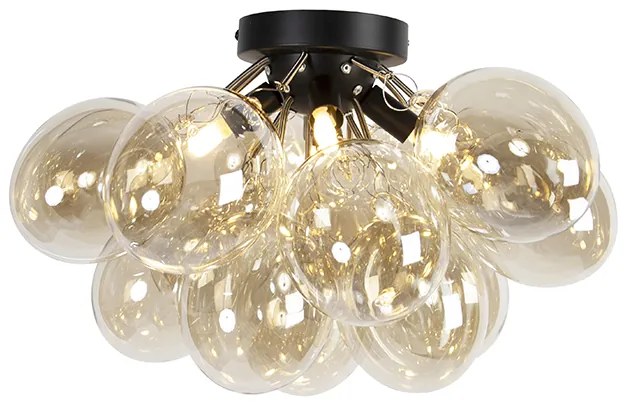 Design plafondlamp zwart met amber glas 4-lichts - Uvas