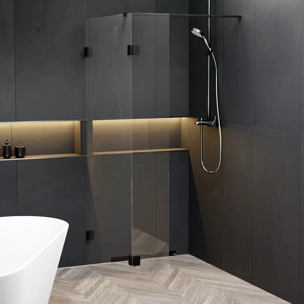 Riho Scandic X402 inloopdouche 120cm met 30cm zijwand zwart mat