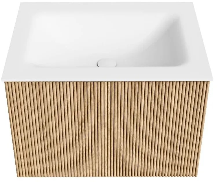 Mondiaz Kurve 60cm badmeubel oak met 1 lade en wastafel cloud midden zonder kraangat
