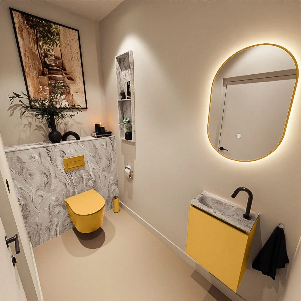 Mondiaz Ture DLux toiletmeubel 40cm ocher met wastafel glace links met kraangat