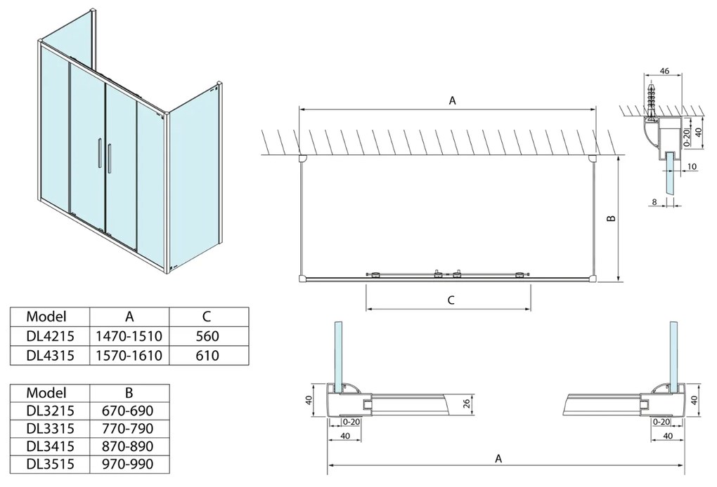 Polysan Lucis rechthoekige douchecabine XL met schuifdeur 160x90cm chroom