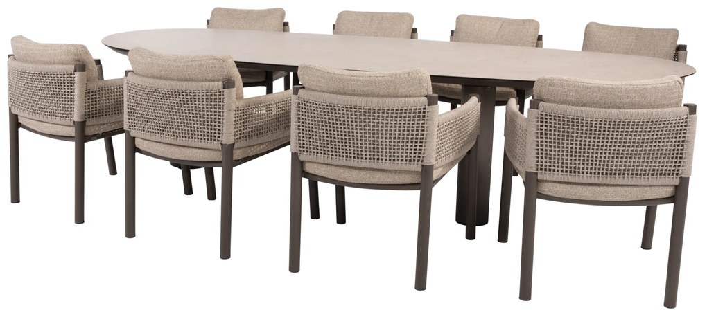Denia Savanne dining tuinset 290x110xH75 cm 9 delig keramiek terre 4 Seasons Outdoor