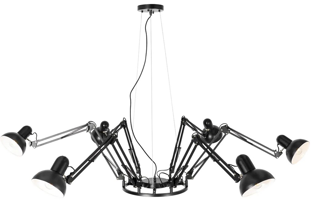 Industriële hanglamp zwart 6-lichts verstelbaar - Hobby Spinne