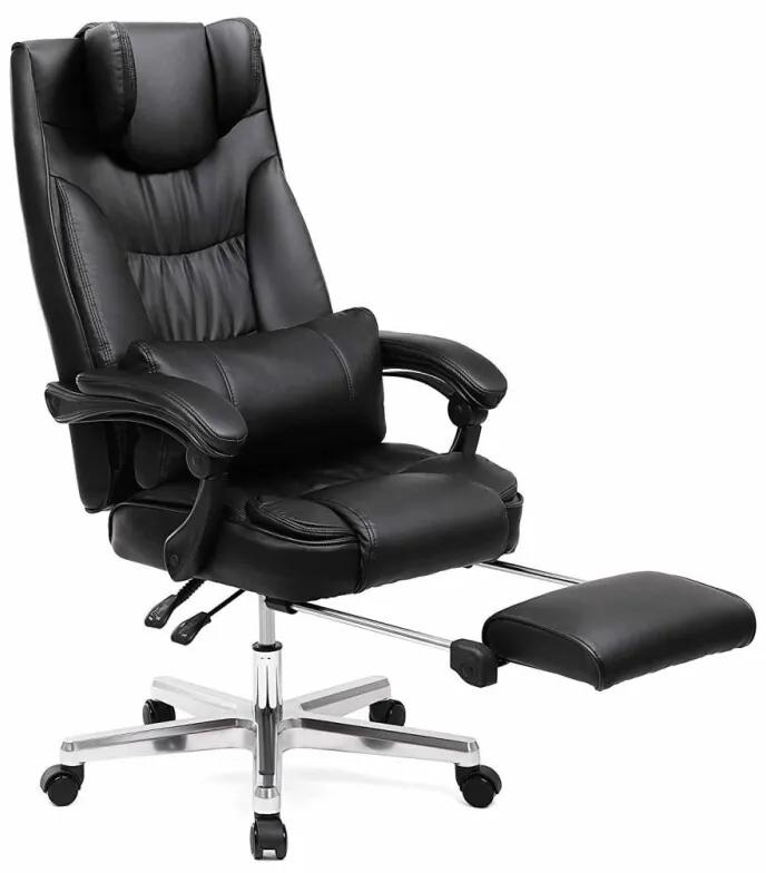Executive Office Bureaustoel / Gaming Chair in hoogte verstelbaar Extra groot voor superieur Zit & Lig comfort Uitschuifbare Voetsteun Hoge rugleuning Opvouwbare hoofdsteun Rugleuning 90-135 graden kantelbaar Kleur Zwart
