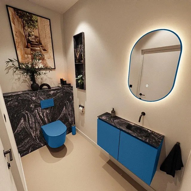 MONDIAZ TURE-DLUX 80cm toiletmeubel Jeans. EDEN wastafel Lava positie rechts. Zonder kraangat. TUREDX80JEAR0LAV