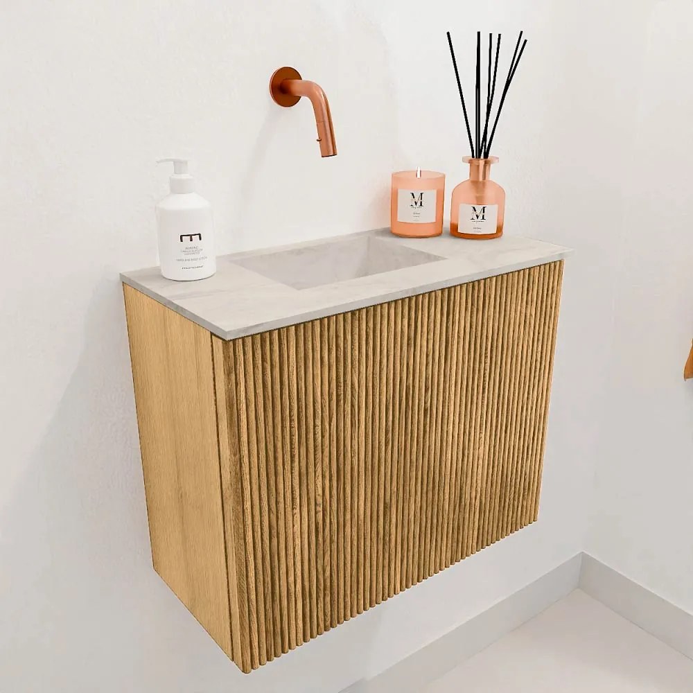 Mondiaz Joya DLux 50cm toiletmeubel oak met wastafel faye links zonder kraangat ostra