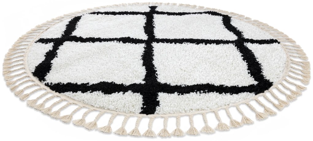Tapijt BERBER CROSS ROND witrand ,  Barber , marokkaanse shaggy