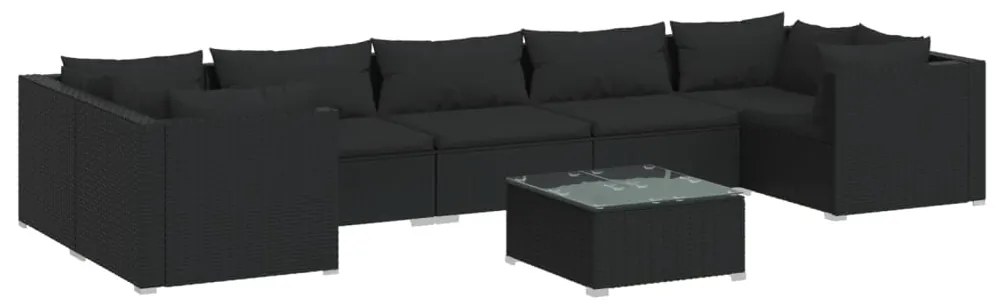 vidaXL 8-delige Loungeset met kussens poly rattan zwart