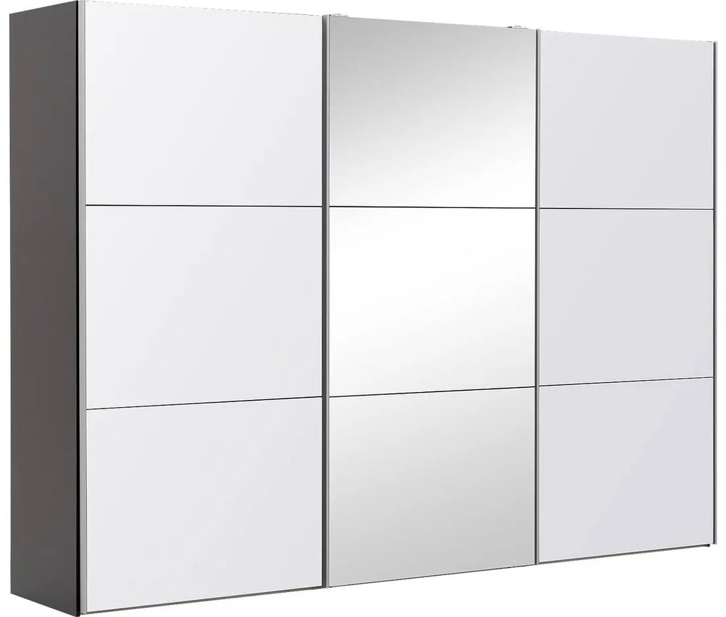 KIER FURNITURE Kledingkast met Schuifdeuren en Spiegel LAMARO - Voor de Hal en Slaapkamer - Moderne Garderobe - Wardrobe - 200x205x59cm - Eiken Artisanat goud & Wit