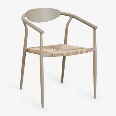 Set Van 4 Stapelbare Eetkamerstoelen Met Armleuningen Van Aluminium En Synthetisch Rotan Marsha Moka Bruin - Sklum