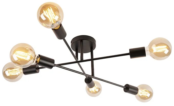 Industriële plafondlamp zwart 6-lichts - Sydney Industriele / Industrie / Industrial E27 Binnenverlichting Lamp