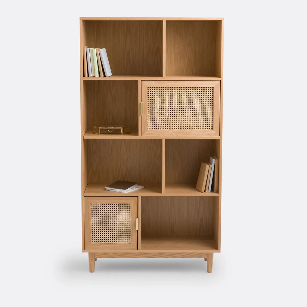 Opbergkast/boekenkast, eikenfineer en rotan, Loris