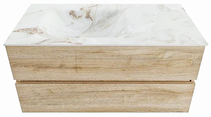 Mondiaz Vica DLux badmeubel 100cm washed oak 2 lades met wastafel frappe links zonder kraangat