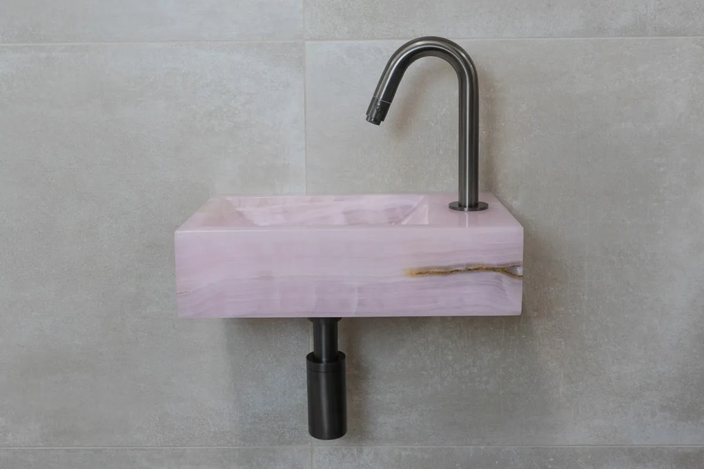 Saniclear Pink Onyx fontein met kraangat rechts 39x22x10cm
