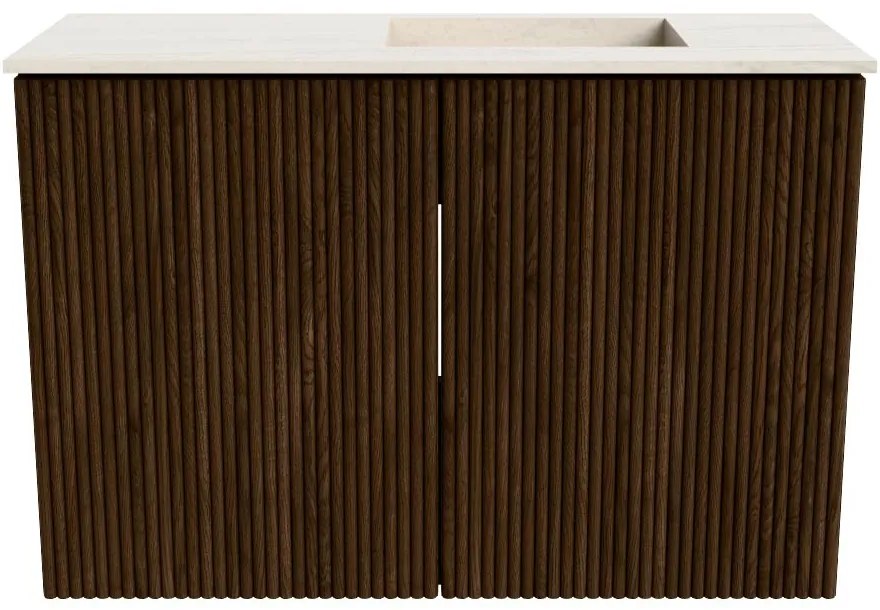 Mondiaz Joya DLux 60cm toiletmeubel walnut met wastafel faye rechts zonder kraangat meli
