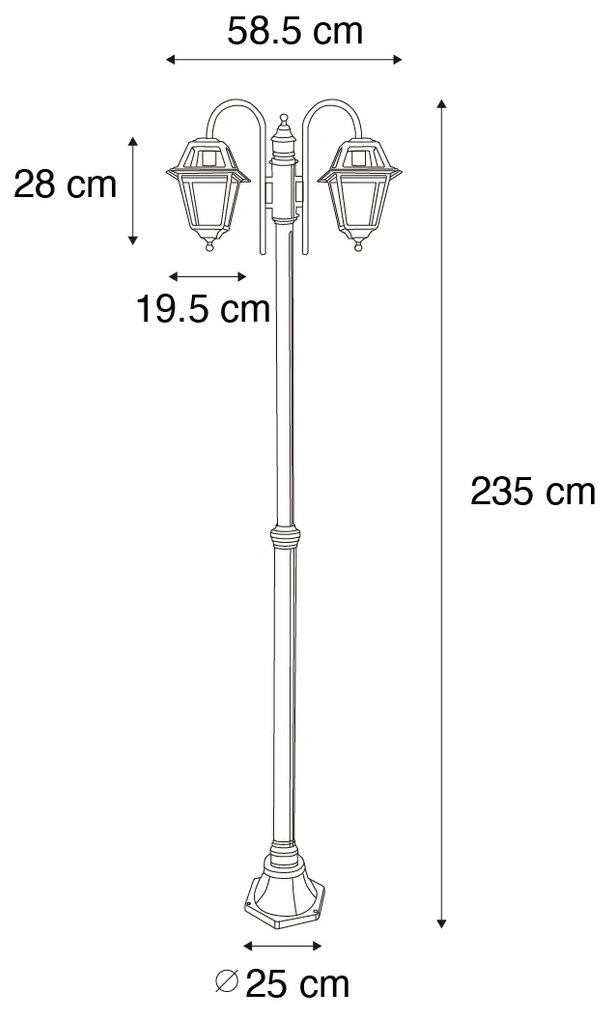 Klassieke buiten lantaarn zwart 235 cm 2-lichts IP44 - Berta Klassiek / Antiek E27 IP44 Buitenverlichting vierkant