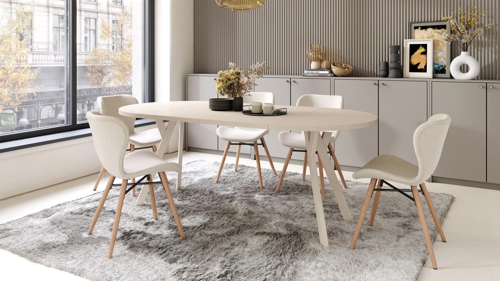 ALDO 100 Beige/Beige poten - RONDE LOFT/INDUSTRIËLE TAFEL VOOR WOONKAMER/EETKAMER, UITSCHUIFBAAR
