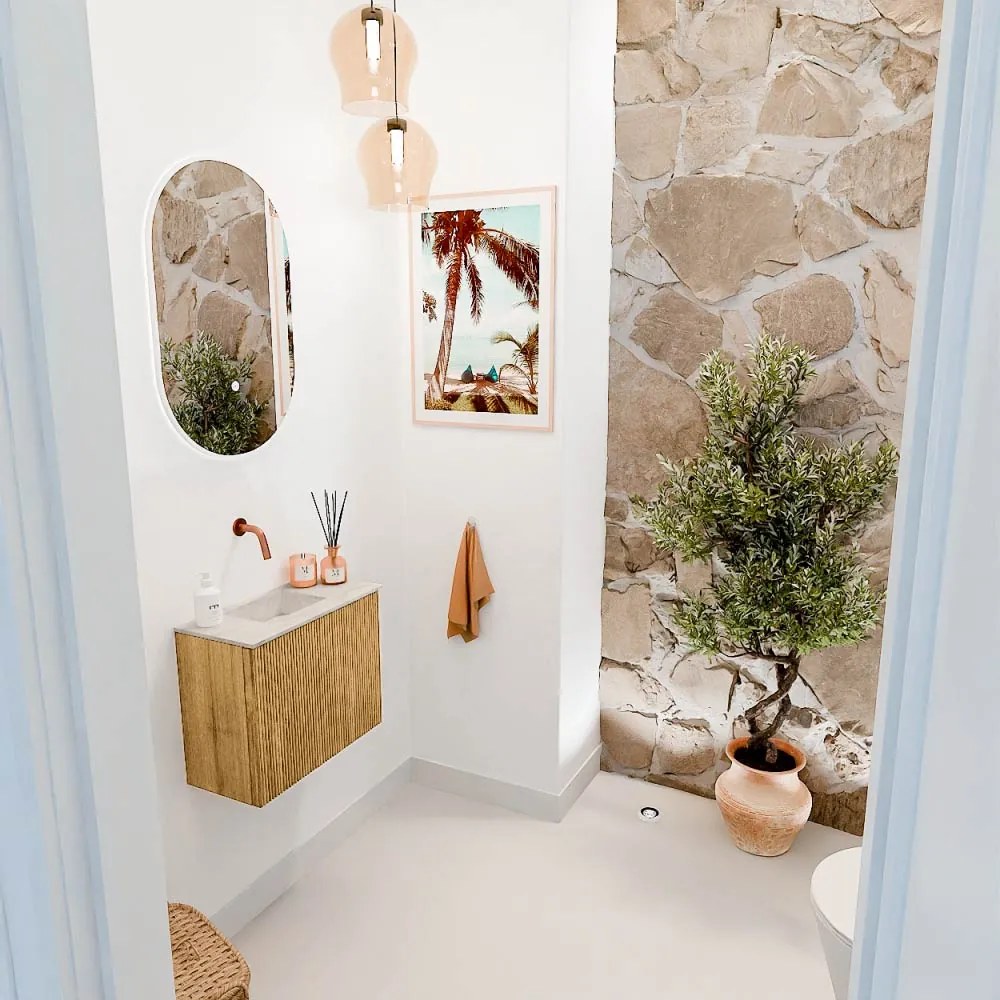 Mondiaz Joya DLux 50cm toiletmeubel oak met wastafel faye links zonder kraangat ostra