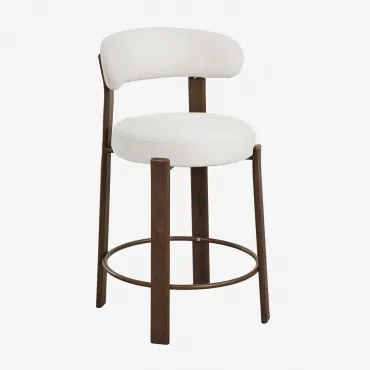 Hoge Kruk Met Rugleuning Van Chenillestof En Ijzer Jolie Donkerbruin Hout & ↑65 Cm & Chenille Crèmebeige - Sklum