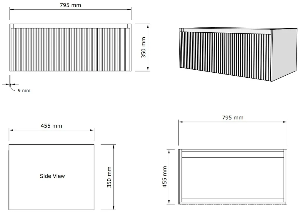 Gliss Design Timotheus badmeubel met ribbelfront 80cm black veneer met zwarte wastafel Lako