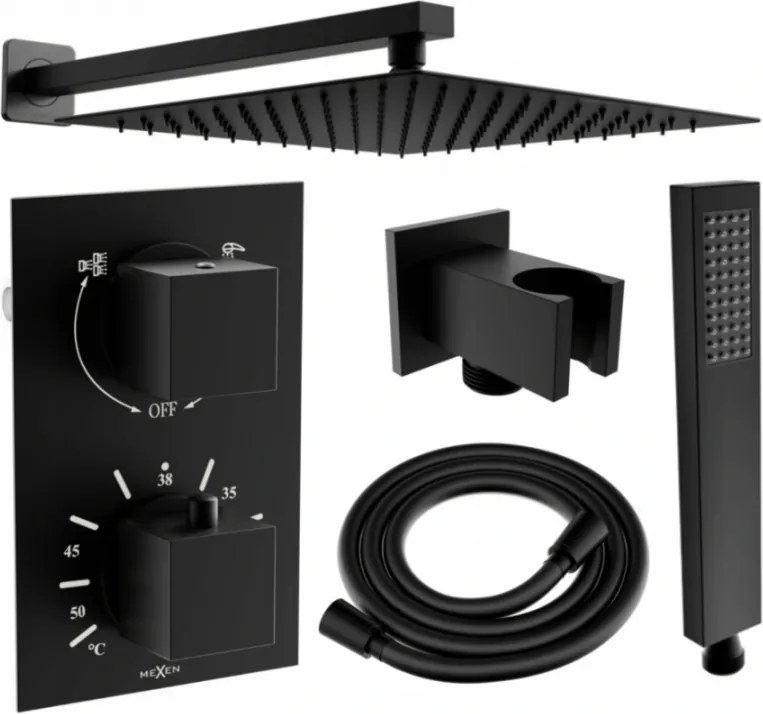 Mexen Cube DR02 inbouwdoucheset met douchekop 30 cm, zwart - 77502DR0230-70