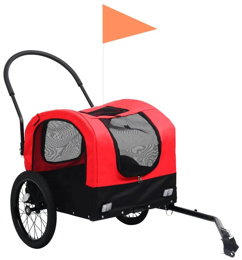 vidaXL Huisdierenfietskar 2-in-1 aanhanger loopwagen rood en zwart
