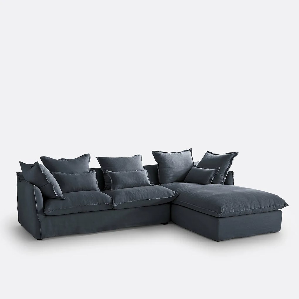 4-zits hoekbank met afneembare hoezen, omvormbaar, in gekreukt linnen, Odna