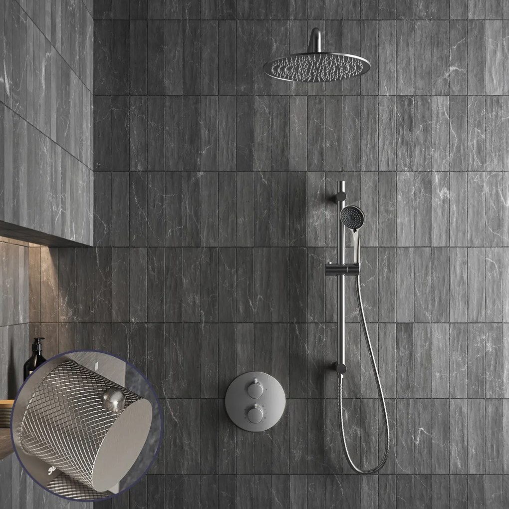 Saniclear Exclusive Curved inbouw regendouche rond met 20cm hoofddouche, muurarm, 3 standen handdouche en glijstang RVS