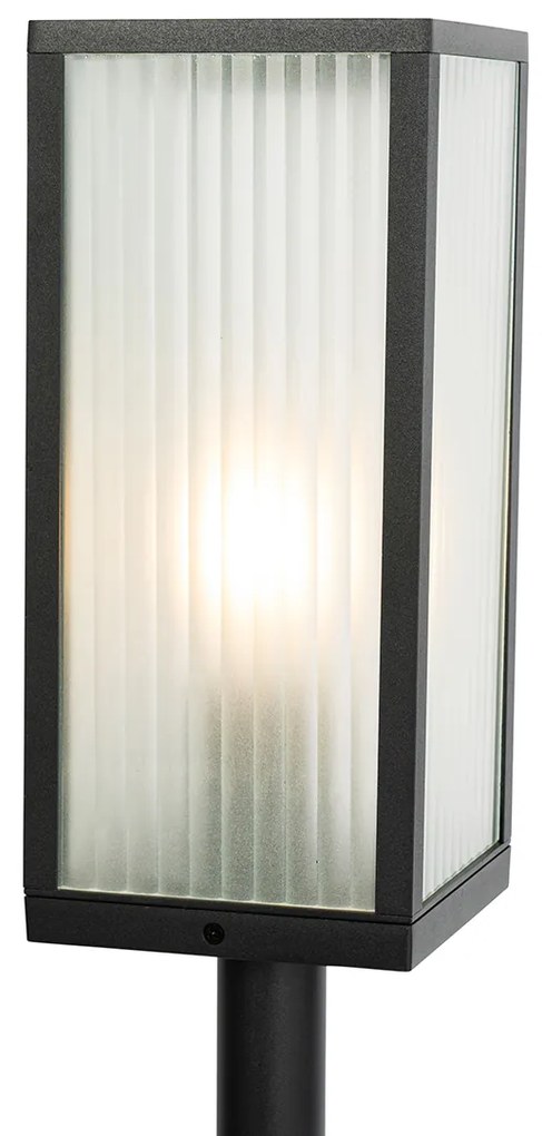 Staande buitenlamp zwart met ribbel glas 100 cm IP44 - Charlois Ribbed