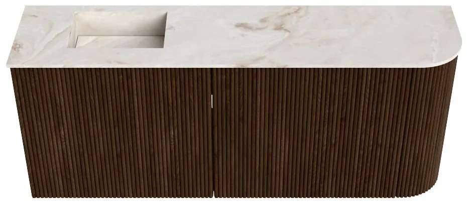 Mondiaz Joya DLux 100cm toiletmeubel ronding rechts walnut met wastafel faye links zonder kraangat frappe