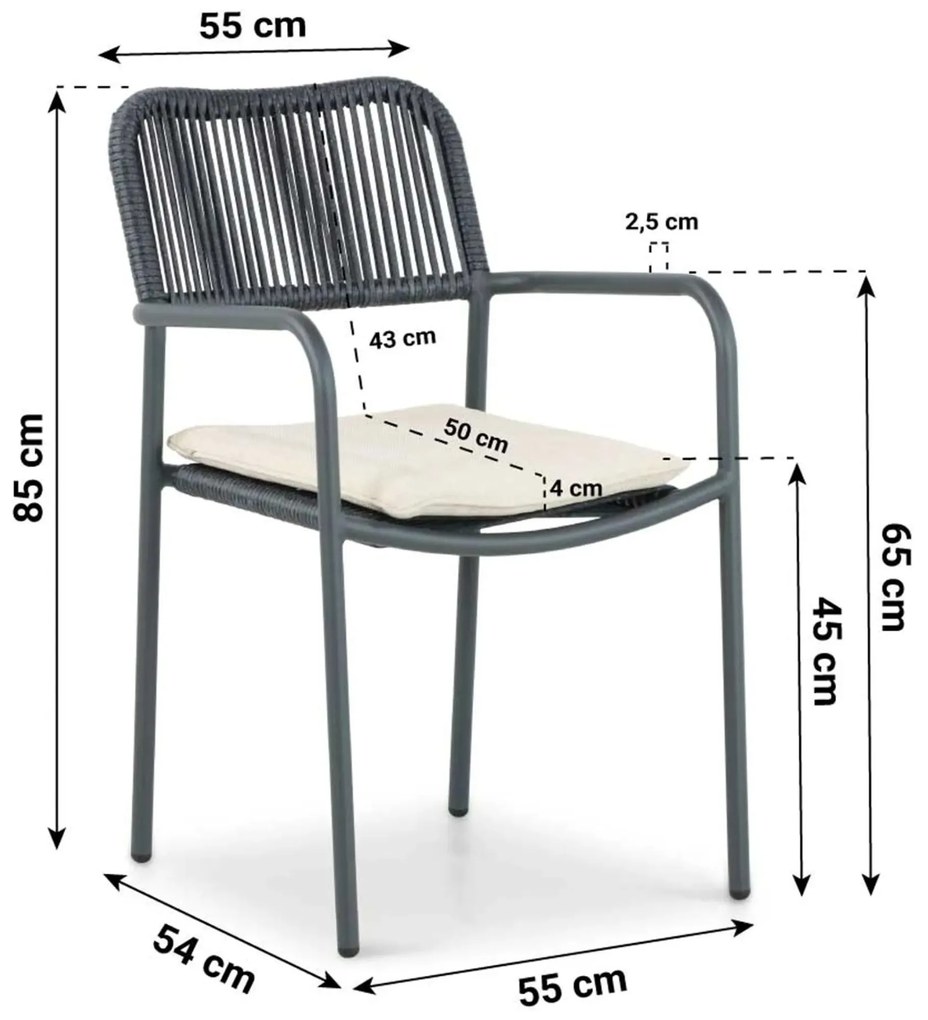 Tuinstoel stapelbaar Aluminium/rope Grijs-antraciet Coco Penya