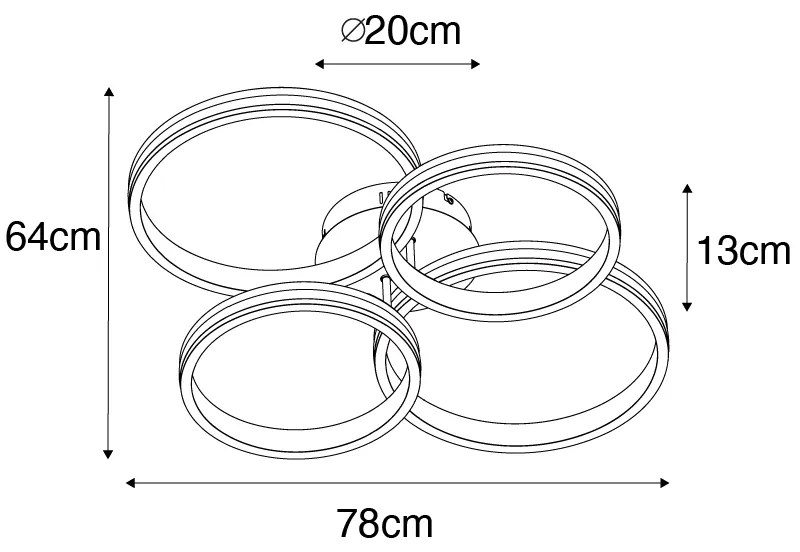 Plafondlamp zwart incl. LED 3-staps dimbaar 4-lichts - Navara