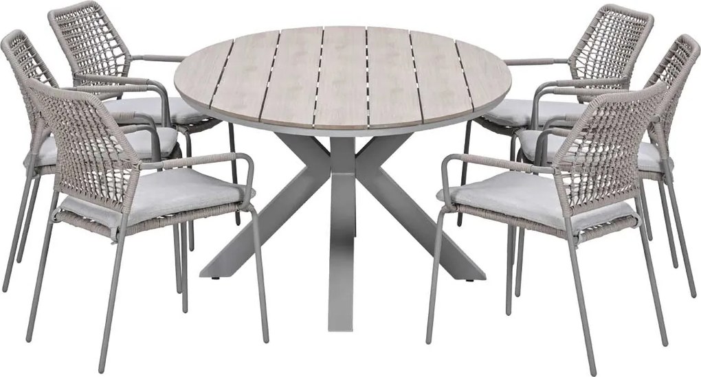 Garden Impressions Natas tuinset 7-delig taupe - Tulli tuintafel 220x115 cm - light teak vironwood