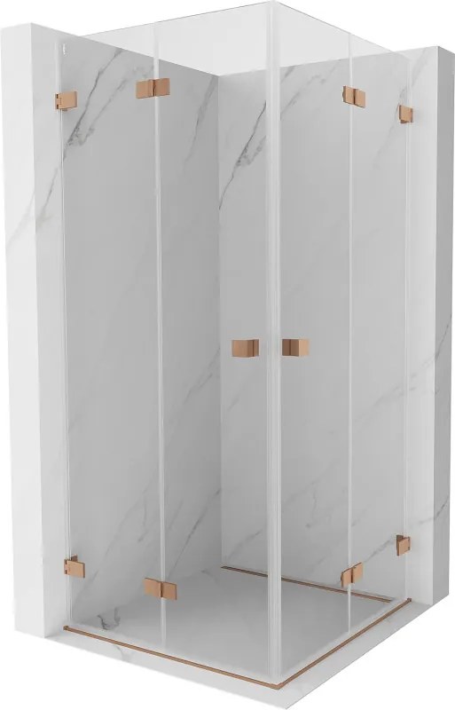 Mexen Lunar-F Duo opvouwbare douchecabine 80 x 80 cm, transparant, geborsteld koper - 836-080L-080P-65-00