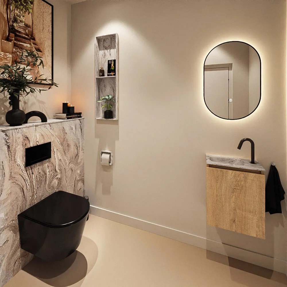 Mondiaz Ture DLux toiletmeubel 40cm washed oak met wastafel glace links met kraangat