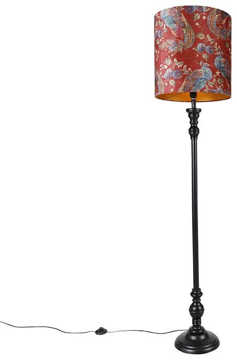 Vloerlamp zwart met kap pauw rood 40 cm - Classico
