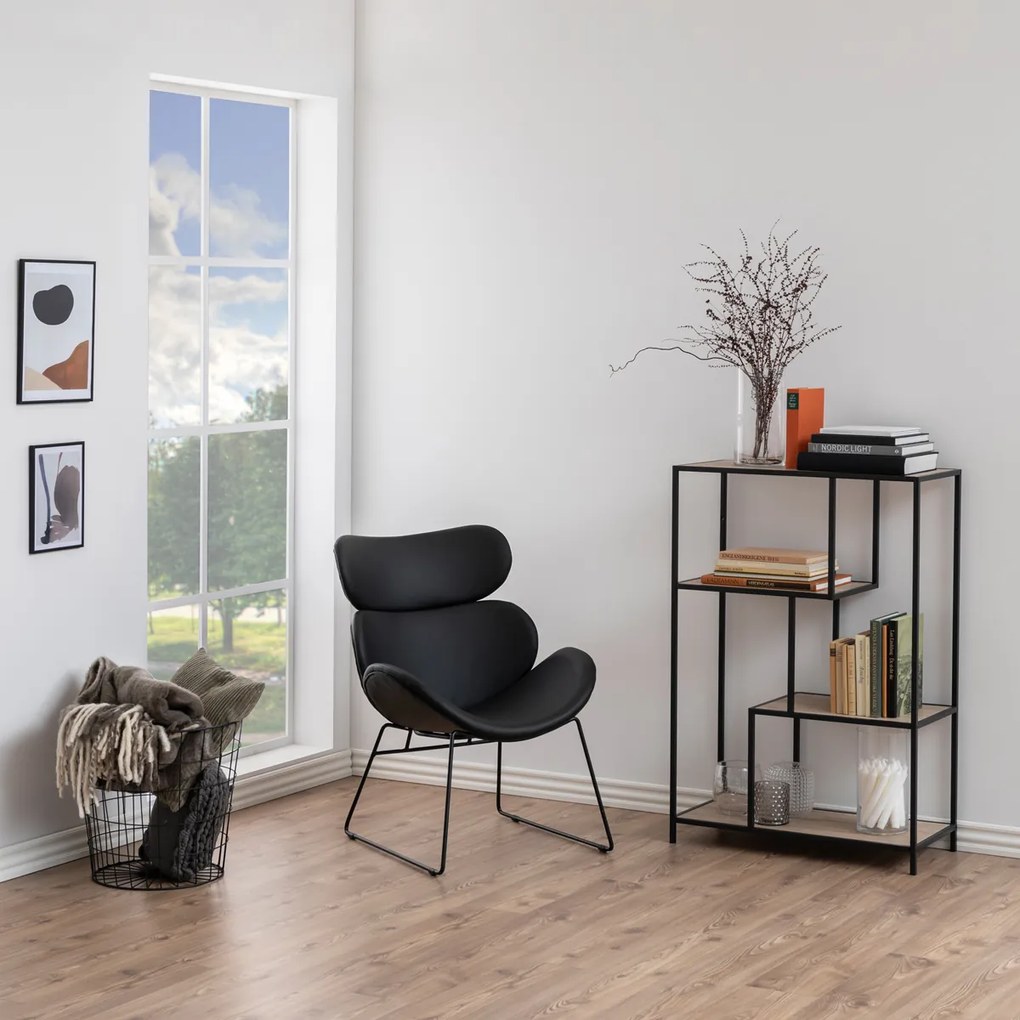 Open Boekenkast Metaal Met Eiken - 77x35x114cm.