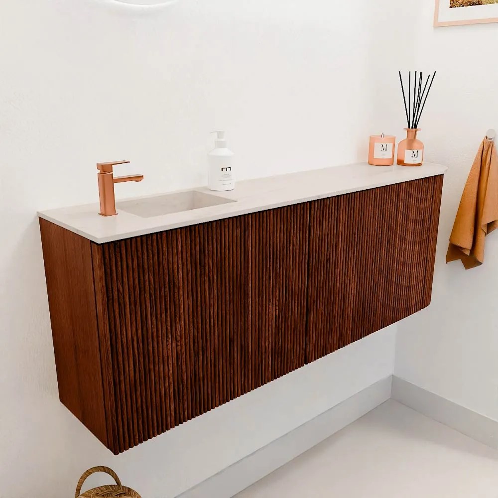 Mondiaz Joya DLux 110cm toiletmeubel ronding rechts ruby met wastafel faye links 1 kraangat meli